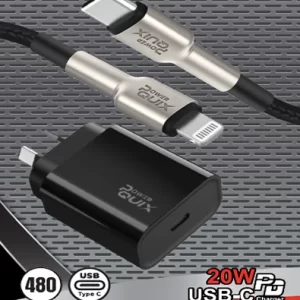PowerQuix wall charger type c lightning cable 1m