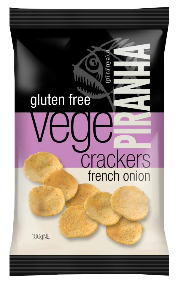 piranha gluten free vege crackers french onion chips