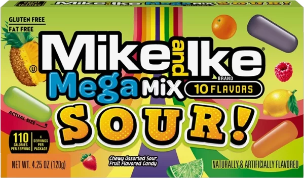 mike and ike mega mix sour 10 flavours chewy candy